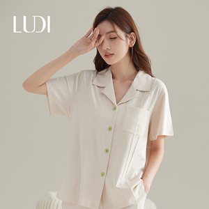 LUDI/露迪尚品睡衣女春夏新款棉质短袖刺绣薄款家居服LDC243007