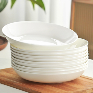 白瓷盘骨瓷盘子菜盘家用陶瓷碟子餐盘餐具釉下彩菜碟白色深盘圆盘