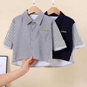 儿童秋季长袖条纹衬衫韩版中大童男童装翻领衬衣纯棉衬衣外套