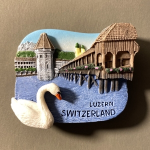 瑞士卢塞恩地标卡贝尔廊桥手工彩绘立体旅游纪念工艺品磁性冰箱贴