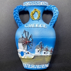 希腊风车小镇米克诺斯旅游纪念立体装饰风景古典壶磁力冰箱贴礼物