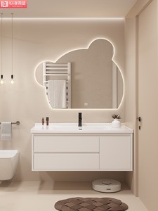 心海伽蓝网红小熊镜子浴室柜组合现代简约卫生间洗漱台洗手盆洗脸