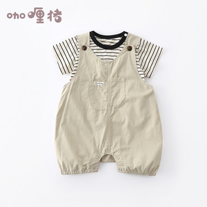 婴儿衣服夏装男宝宝连体衣夏季韩版背带裤短袖套装两件套外出爬服