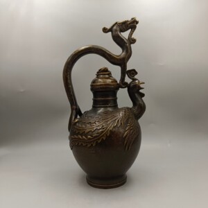 古玩龙凤呈祥高龙凤铜酒壶老包浆铜器摆件古董老货收藏价格06350