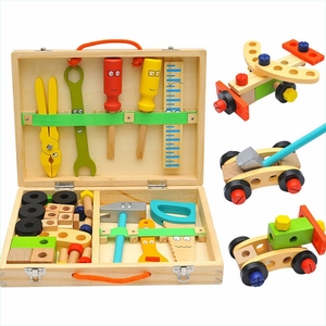 木质百变螺母拼插类手提工具箱男孩子拆装组合益智过家家维修玩具