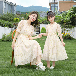 高级感法式亲子母女装连衣裙2024新款夏季雪纺裙子女大童公主裙韩