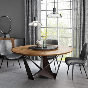 北欧实木圆形餐桌设计师圆桌创意桌子家用饭桌复古铁艺休闲咖啡桌