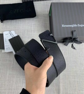 zegna杰尼亚黑曜z字母平面头层牛皮腰带皮带高档送礼男款