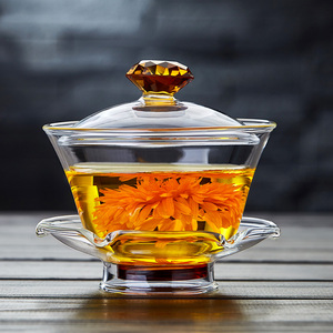 日本进口无印良品玻璃盖碗泡茶杯三才单个高档功夫茶具茶盏带盖大
