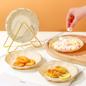 仿瓷奶油风轻奢吐骨碟家用放小零食碟子创意水果盘银边小吃餐碟新