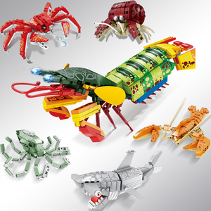 海洋动物小颗粒积木男女孩益智力拼装玩具昆虫拼图模型儿童节礼物