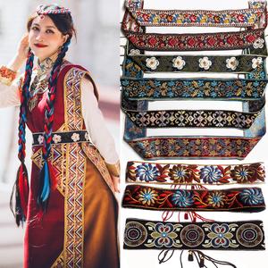 腰带宽腰封民族风藏族西藏藏服藏袍搭配细绳腰链复古刺绣女式国风