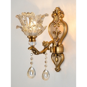 金古铜欧式客厅复古蜡烛水晶壁灯楼梯过道卧室床头双头单头墙壁灯