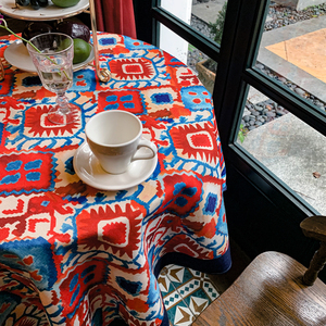 圆桌子民族风桌布棉麻布艺茶几盖布美式复古文艺书桌台布氛围感