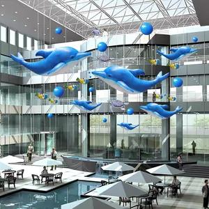 夏季海洋主题泡沫海豚橱窗装饰海鱼吊饰商场中庭dp点氛围挂饰布置