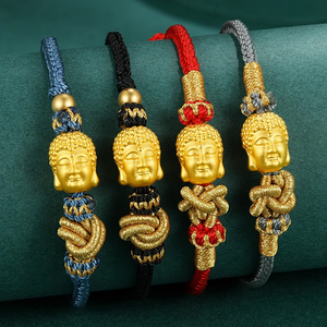 黄金手链编织绳999足金双面佛头转运珠手串纯金路路通佛祖手绳女