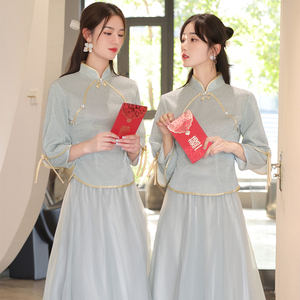新中式伴娘服女2024新款夏季天大码姐妹套装伴娘团礼服裙日常可穿