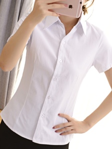 罗蒙职业衬衫女短袖修身收腰白衣免商务正装竖纹工作气质宽松大码