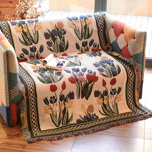 出口外贸现代中式沙发毯盖垫郁金香花卉沙发罩沙发靠背巾坐垫防滑