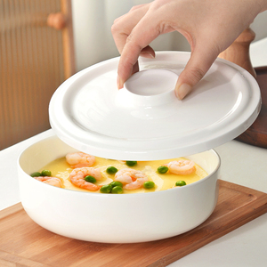 蒸蛋碗带盖蒸蛋羹专用碗陶瓷蒸菜碗蒸鸡蛋糕碗隔水炖蛋碗纯白瓷碗