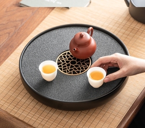 2024新款速干吸水茶盘家用客厅干泡台陶瓷石头小型圆形沥水盘