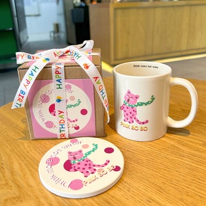 【波猫与浪兔】礼盒装原创设计粉色波点猫陶瓷杯生日礼物咖啡杯子