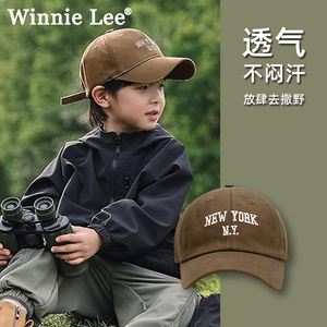 Winnie Lee儿童帽子棒球帽2024春秋冬新款遮阳百搭咖色宝宝鸭舌帽