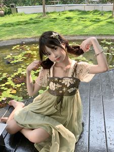 新中式国风刺绣汉元素连衣裙女夏季设计感假两件改良汉服齐胸襦裙