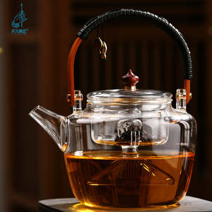 天久璃匠电陶炉用日式蒸煮茶两用玻璃单壶编织绳提手梁少数民族风