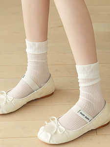 无骨冰冰袜超薄透明水晶丝袜子女中筒袜夏季ins潮透气堆堆长筒袜.