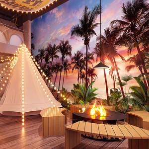 夏威夷海滩风景壁纸户外露营风背景墙纸东南亚椰子树壁画海景装饰