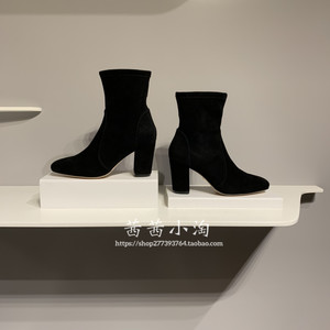 代购Stuart Weitzman/SW女靴时尚百搭新款方头套脚粗跟高跟短筒靴