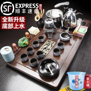 秦艺功夫茶具套装全自动一体烧水壶泡茶台家用客厅排水式实木茶盘