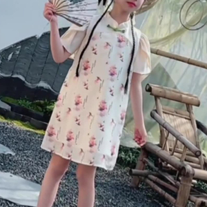 女童旗袍裙夏季2014年儿童中国风盘扣泡泡袖古风裙子女大童夏装