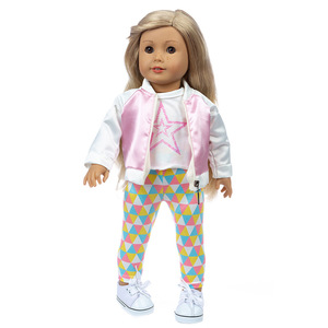 18寸新款夏芙娃娃夹克三件套 时尚换装娃娃配件 美国女孩衣服