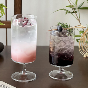 ins风直筒果汁杯 家用透明高脚玻璃杯网红气泡水杯子鸡尾酒饮品杯