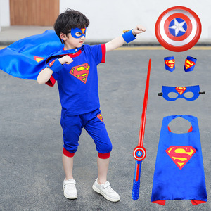 超人衣服儿童T恤套装夏季中小童幼儿园男孩生日cosplay六一表演服