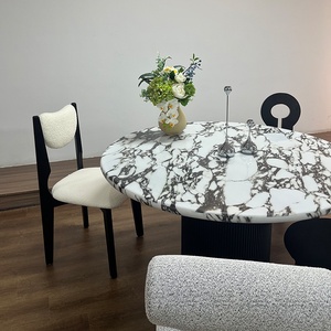 法式宝格丽大理石餐桌欧式简约大小户型家用饭桌复古轻奢圆形餐桌