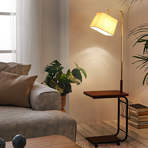 床头柜台灯一体落地灯带双层茶几沙发边usb无线充电卧室床头立式