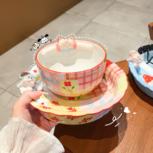 pop兔手作陶瓷饭碗家用单个特别好看的碗高颜值卡通面碗盘子菜盘