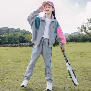 韩系女童加绒加厚套装2023新款儿童洋气网红中大童休闲运动两件套