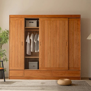 日式实木衣柜推拉移门家用卧室大衣橱收纳柜北欧原木樱桃木橡木柜