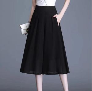新款黑色雪纺女2024夏季韩版时尚高腰中长款裙裤显瘦百搭半身裤裙