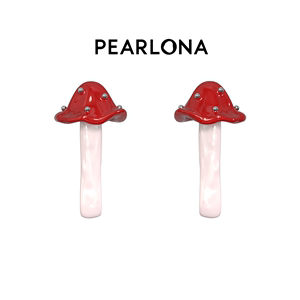 PEARLONA危险花园红蘑菇银条巴洛克珍珠耳钉女士新款耳饰复古法式