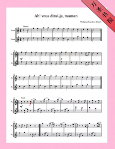莫扎特 小星星变奏曲 主题+4个变奏 双长笛二重奏总分谱送示范