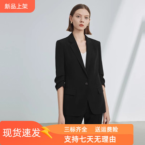 朗姿商场同款2024年夏季新款商务女西装职业正装黑色气质西服外套