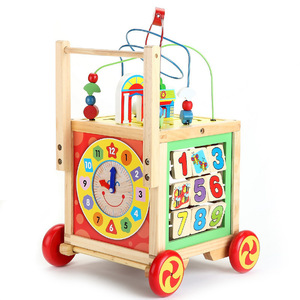 木制手推学步车 儿童多功能四面大绕珠百宝箱木质玩具