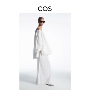 COS女装 休闲版型阔腿缩褶长裤白色2024夏季新品1228607001