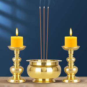 光身葫芦针烛台蜡烛台座放焟烛的底座酥油灯中式腊台一对黄铜灯台