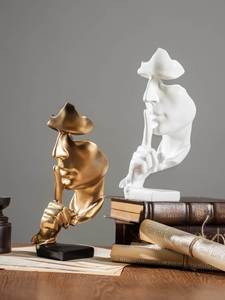现代轻奢创意沉默是金复古工艺摆件人脸雕塑办公室客厅艺术装饰品